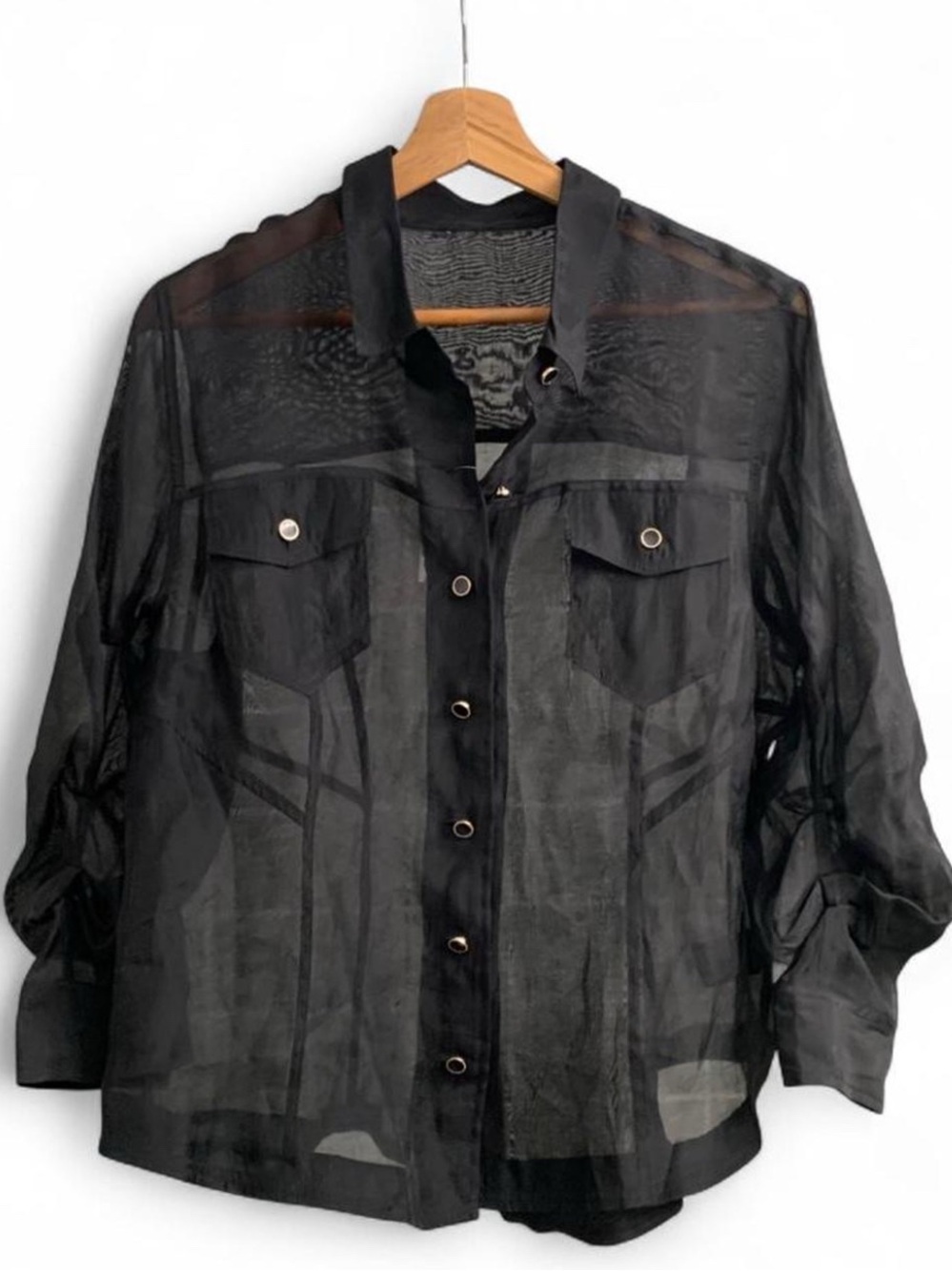 Nic+Zoe Batiste Breeze Jacket,black sheer Button up shirt Size 10